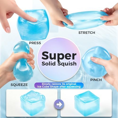 Ice Cube Squishy Fidget Toy – Slow Rise Squeeze Sensory Toys, Multiple Ways to Play, Stress Ball for Anxiety Relief, Focus Enhancement, Brain Relaxation & Strength Fostering|B0GWL9H7FW