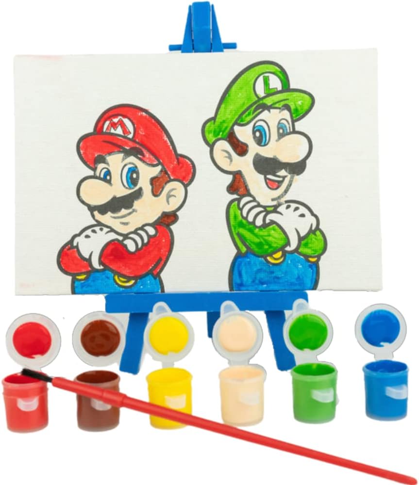 Super Mario Canvas Paint Set for Kids with 3 Canvases, Acrylic Paint