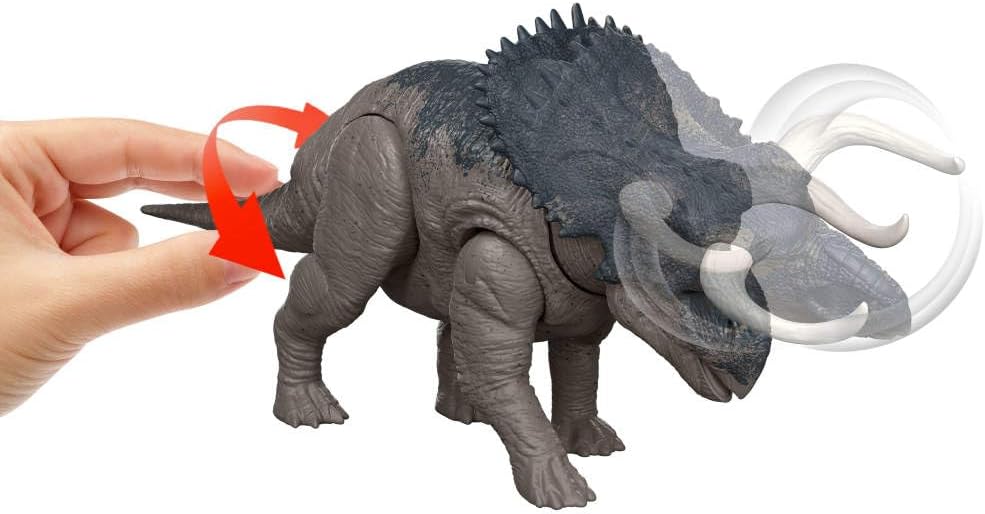 Rebirth Wild Roar Nasutoceratops Dinosaur Toy with Tail-Controlled Chomp Multi-Direction Attack & Sound, Posable & Digital Play