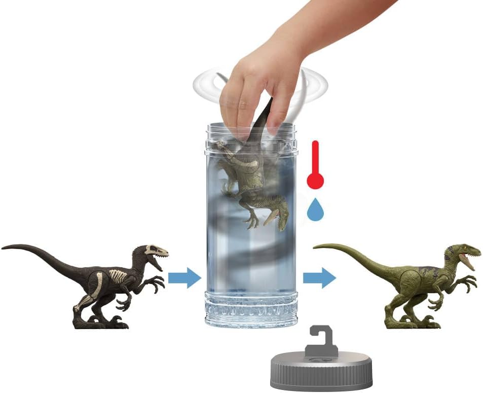 Jurassic World Dino Reveal Dinosaur Toys, Unpack Surprise & Warm Water Uncovers Full Decoration, 5 to 7 Inches, Species Vary