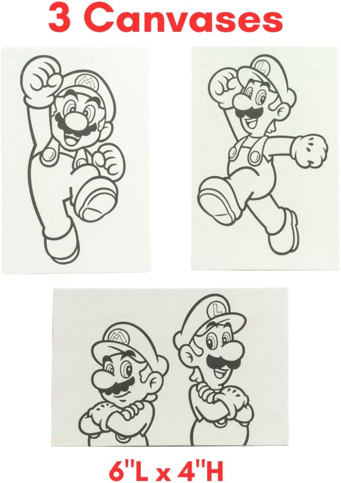 Super Mario Canvas Paint Set for Kids with 3 Canvases, Acrylic Paint