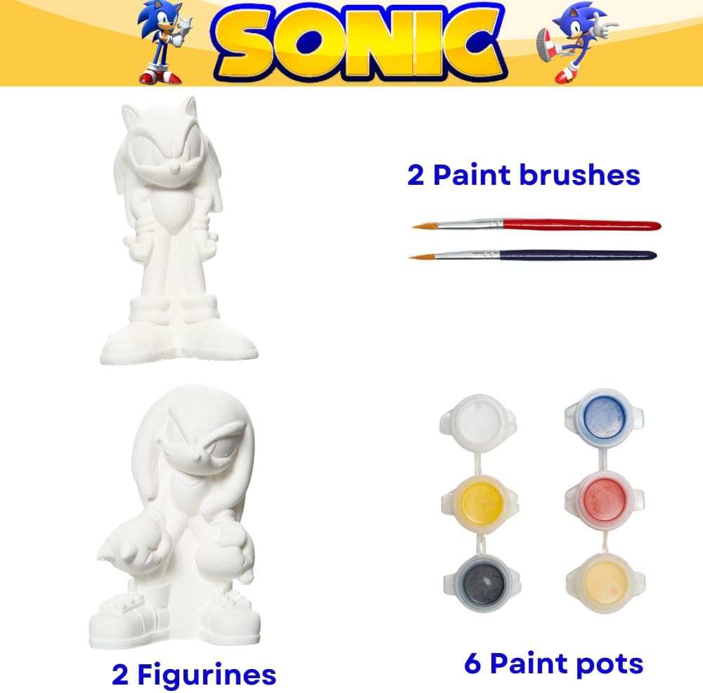 Sonic The Hedgehog DIY Paint Your Own Figurines Arts and Crafts Set for Boys - Sonic & Knuckles The Echidna