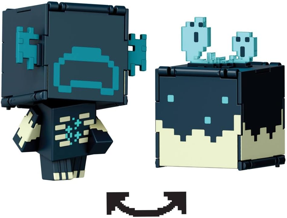 Minecraft Flippin’ Figs Figures with 2-in-1 Fidget Play, 3.75-in Scale, Large Heads & Pixelated Design (Characters May Vary)
