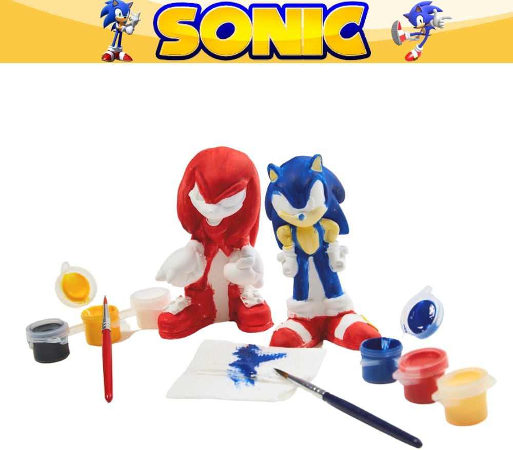 Sonic The Hedgehog DIY Paint Your Own Figurines Arts and Crafts Set for Boys - Sonic & Knuckles The Echidna