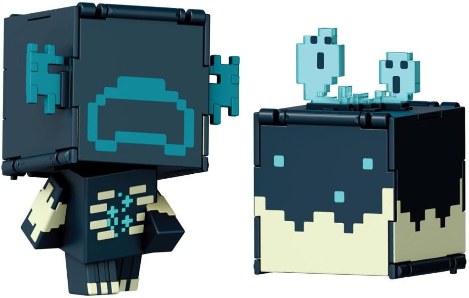 Minecraft Flippin’ Figs Figures with 2-in-1 Fidget Play, 3.75-in Scale, Large Heads & Pixelated Design (Characters May Vary)