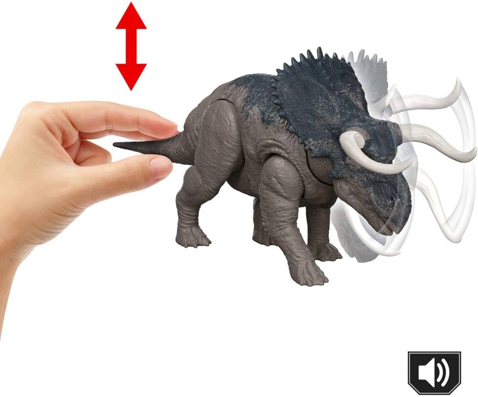 Rebirth Wild Roar Nasutoceratops Dinosaur Toy with Tail-Controlled Chomp Multi-Direction Attack & Sound, Posable & Digital Play