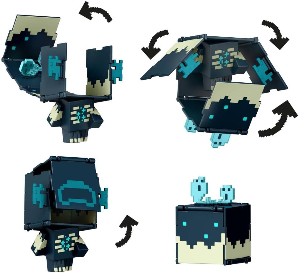 Minecraft Flippin’ Figs Figures with 2-in-1 Fidget Play, 3.75-in Scale, Large Heads & Pixelated Design (Characters May Vary)