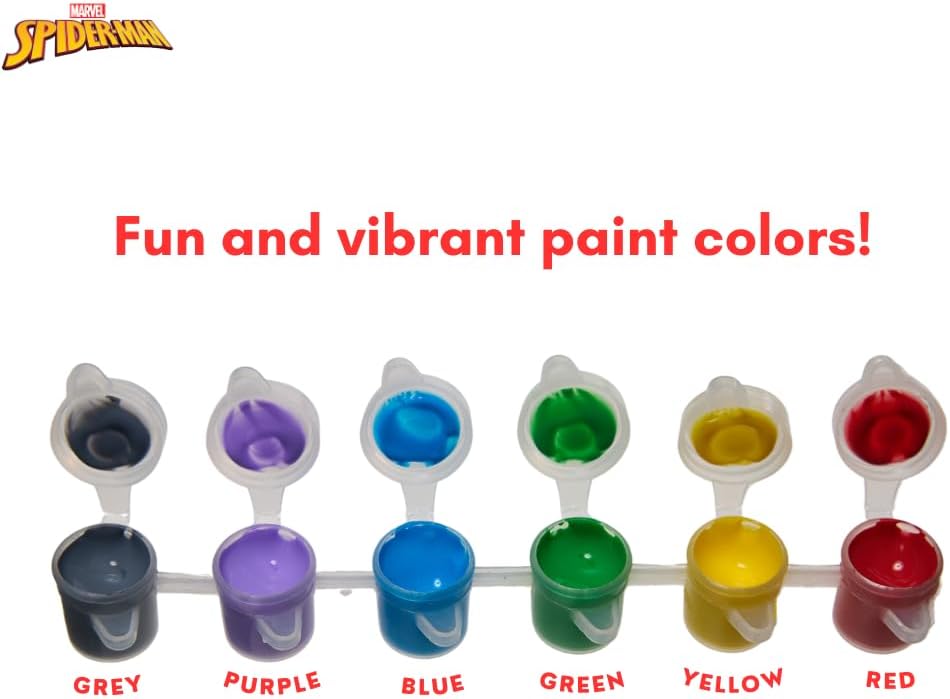 Marvel Spiderman Canvas Paint Set for Kids with 3 Canvases, Acrylic Paint, Paintbrush, & Easel