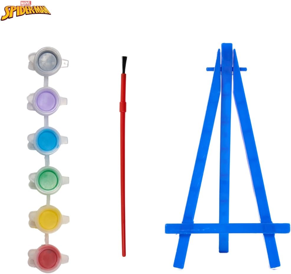 Marvel Spiderman Canvas Paint Set for Kids with 3 Canvases, Acrylic Paint, Paintbrush, & Easel