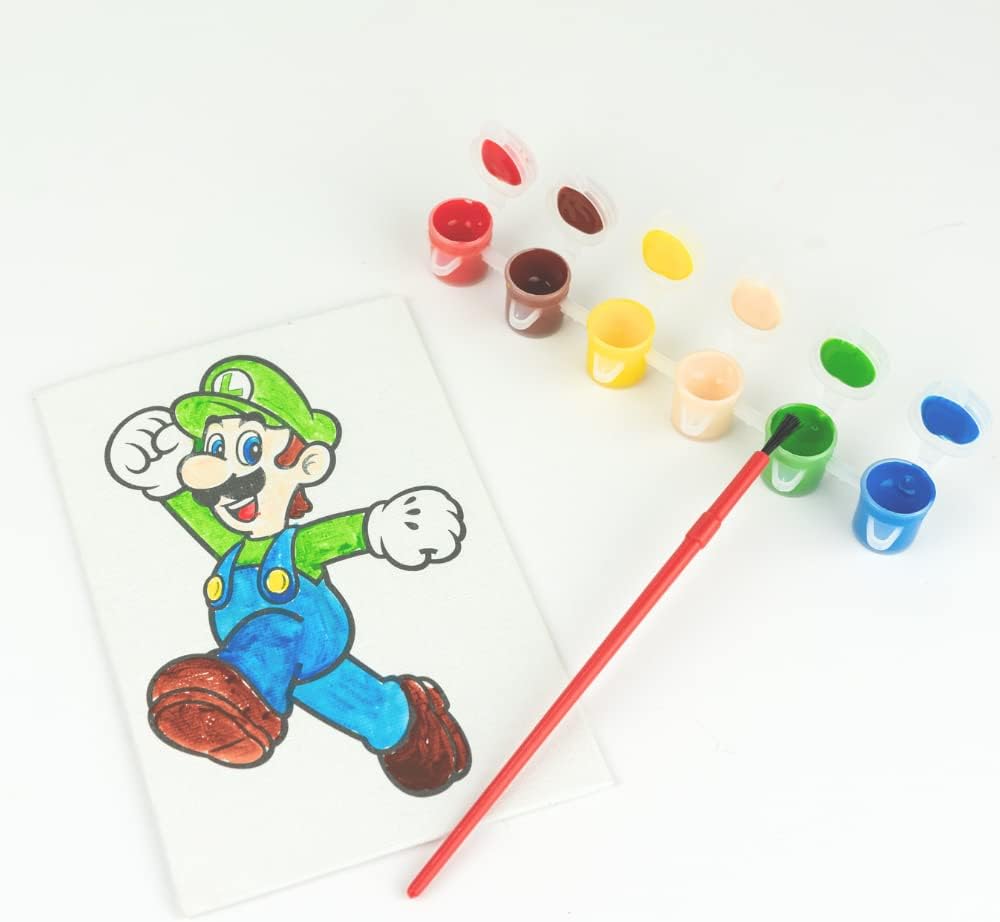 Super Mario Canvas Paint Set for Kids with 3 Canvases, Acrylic Paint