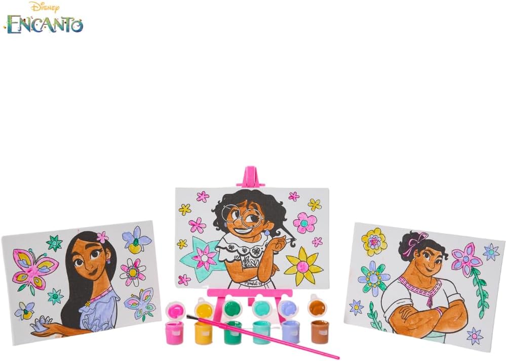 Disney Encanto Canvas Paint Set for Kids with 3 Canvases, Acrylic Paint, Paintbrush, & Easel