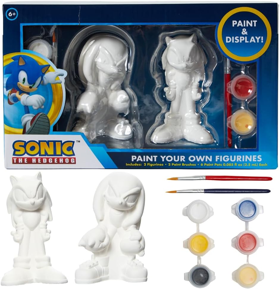Sonic The Hedgehog DIY Paint Your Own Figurines Arts and Crafts Set for Boys - Sonic & Knuckles The Echidna