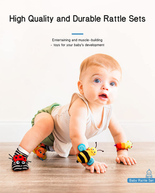 Baby Wrist Rattle Socks and Foot Finder Set, Perfect Baby Toys for 0-12 Months Newborn Boys and Girls As Shower Gifts, Garden Bug Series