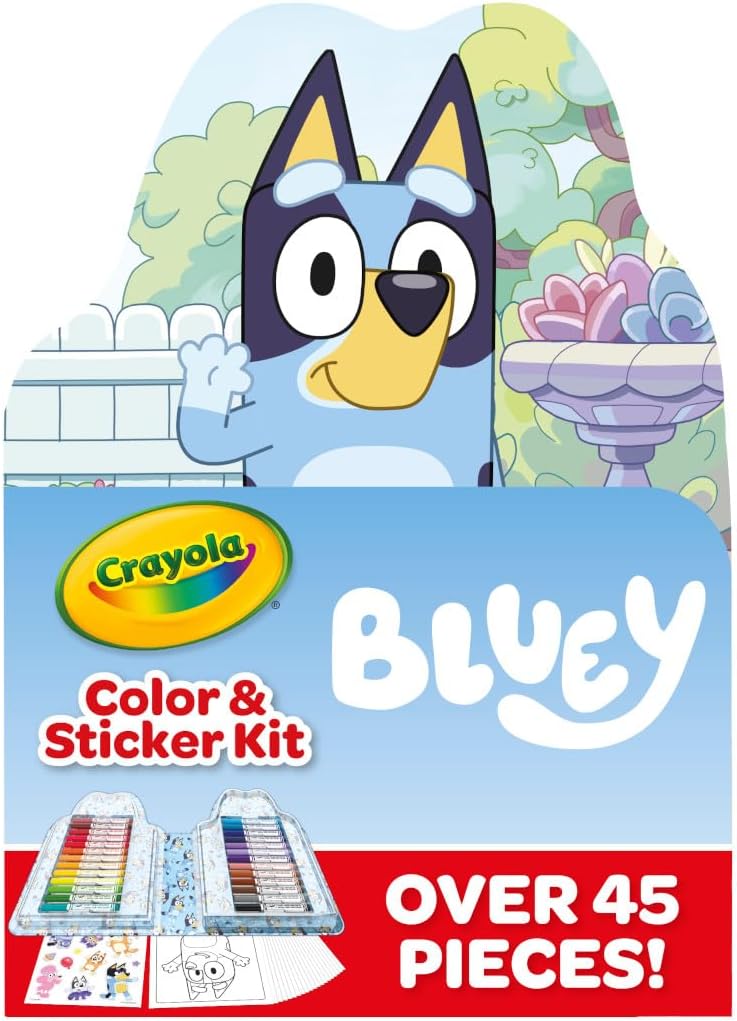 Art Kit for Kids (45pcs), Bluey Coloring Book Pages & Stickers for Kids, Arts & Crafts Set, Toys for Girls & Boys, Gift, 4+