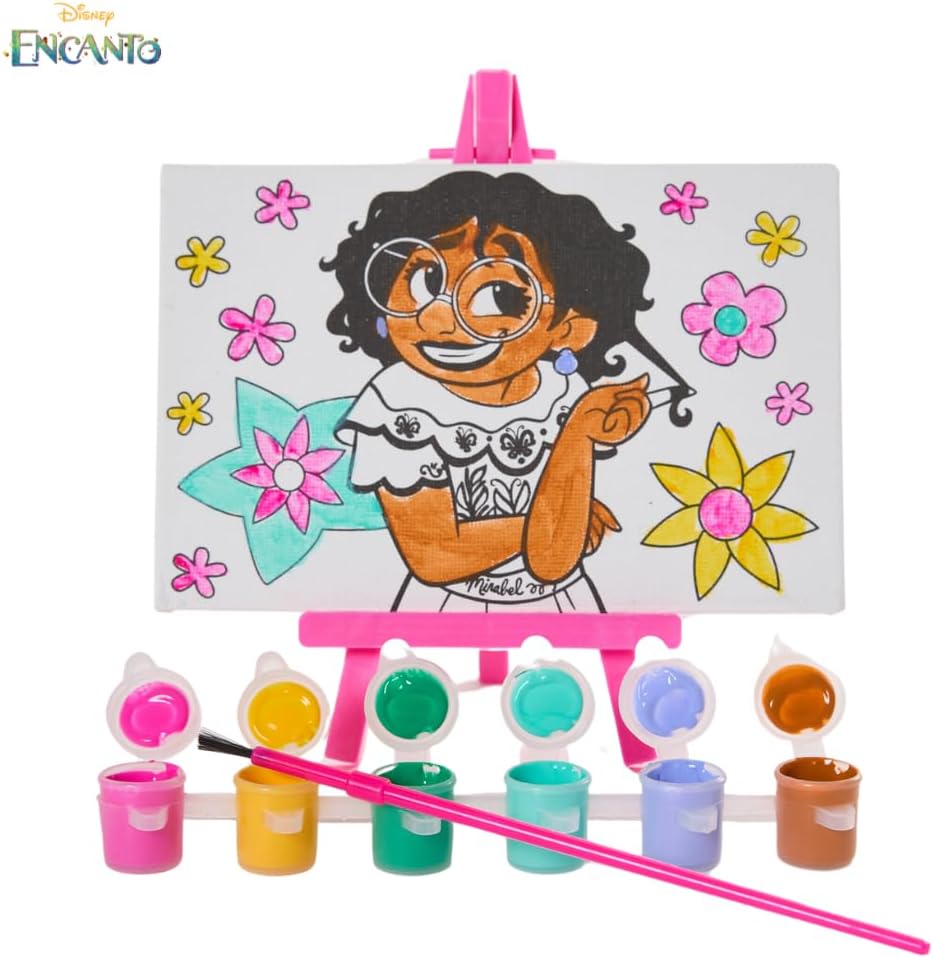 Disney Encanto Canvas Paint Set for Kids with 3 Canvases, Acrylic Paint, Paintbrush, & Easel