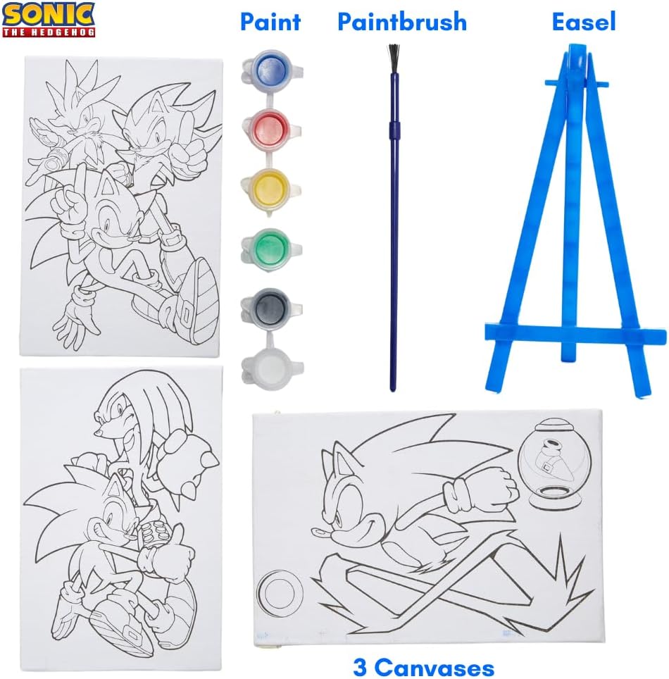 The Hedgehog Canvas Paint Set for Kids with 3 Canvases, Acrylic Paint, Paintbrush, & Easel