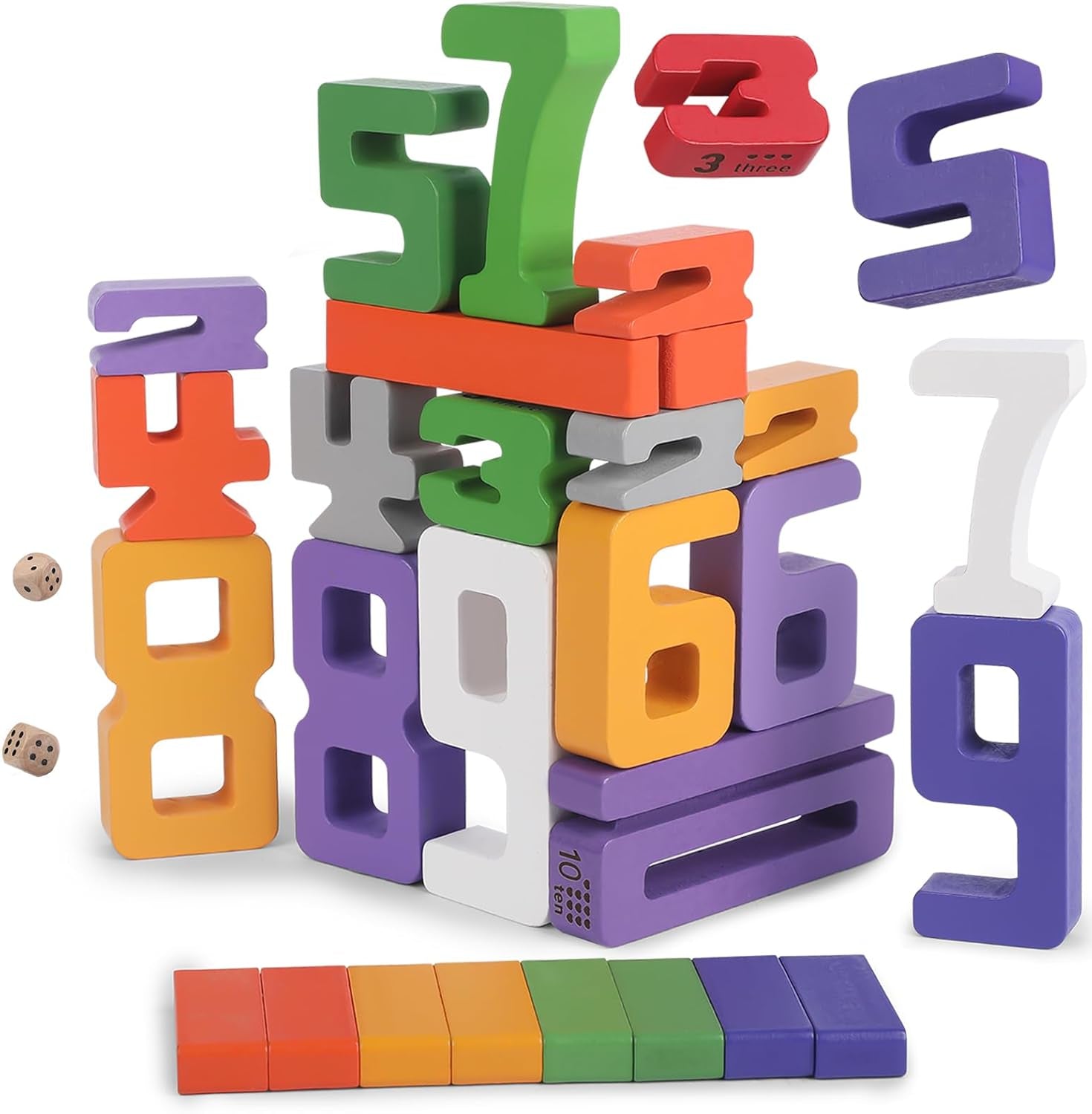 Wooden Number Building Blocks, Large Digit Blocks 1-10, 30 Pcs Math Blocks Number Toys for Kids, Educational Blocks for Toddlers, Toys to Learn Numbers for 3 Year Olds +