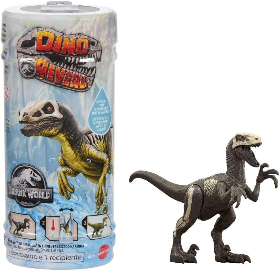 Jurassic World Dino Reveal Dinosaur Toys, Unpack Surprise & Warm Water Uncovers Full Decoration, 5 to 7 Inches, Species Vary