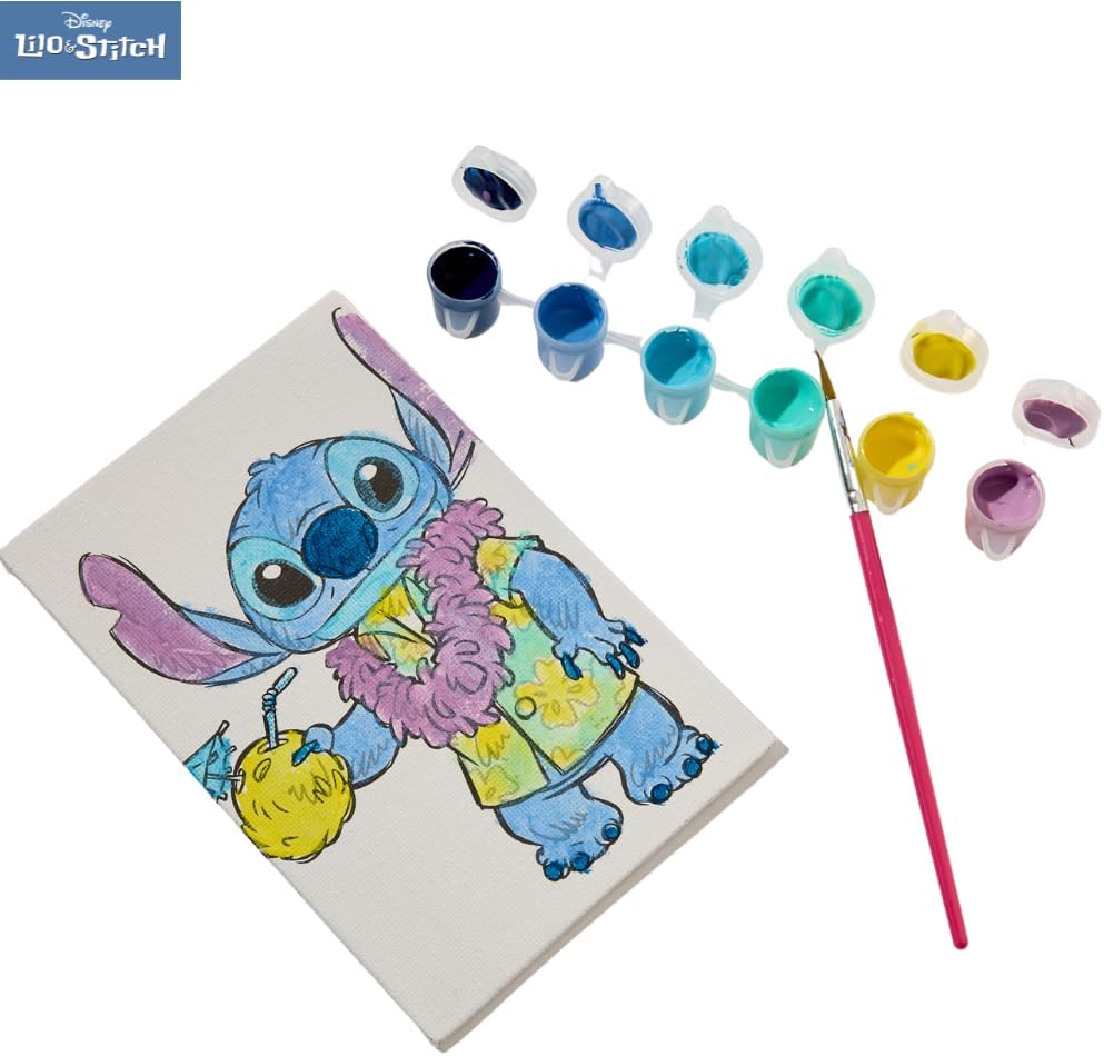 Disney Lilo and Stitch Canvas Paint Set for Kids with 3 Canvases, Acrylic Paint, Paintbrush, & Easel