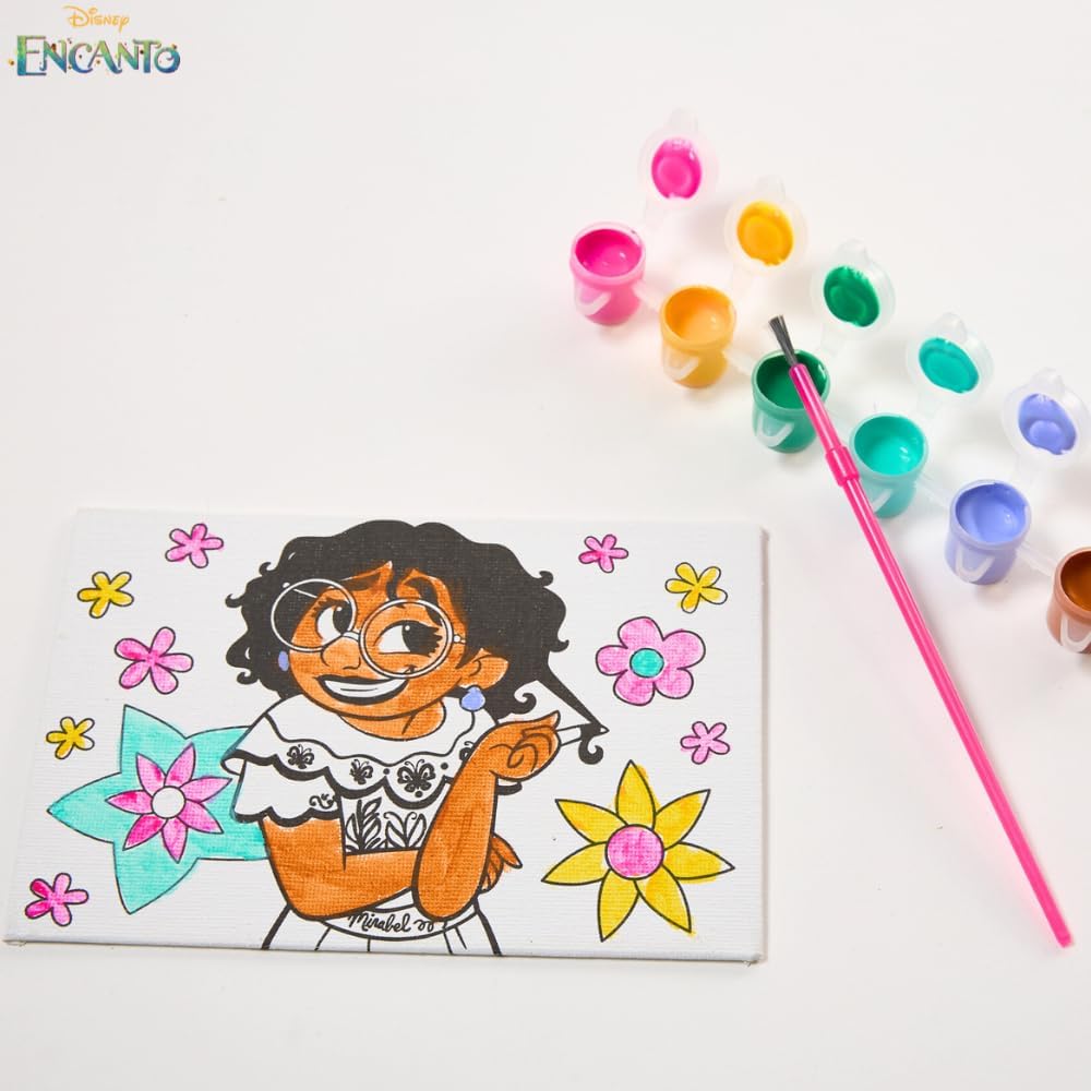 Disney Encanto Canvas Paint Set for Kids with 3 Canvases, Acrylic Paint, Paintbrush, & Easel