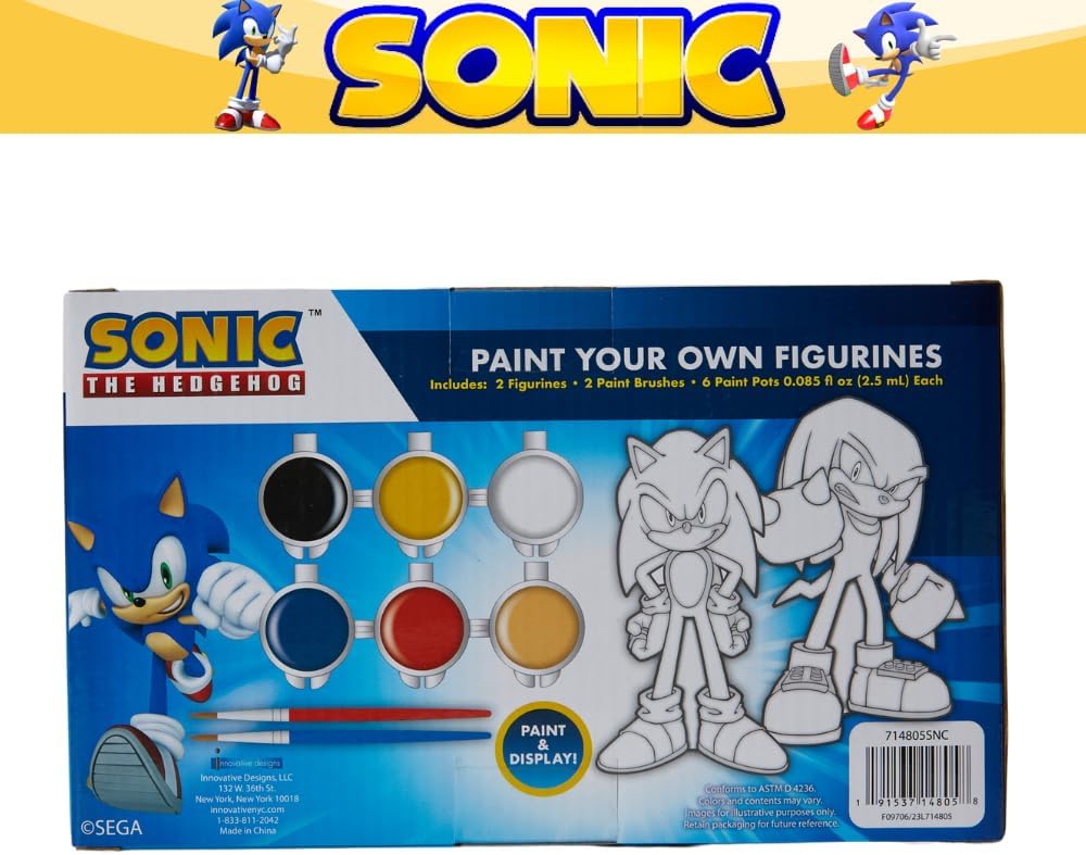 Sonic The Hedgehog DIY Paint Your Own Figurines Arts and Crafts Set for Boys - Sonic & Knuckles The Echidna