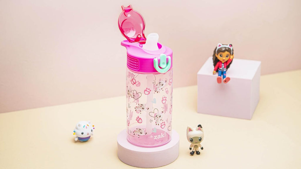DreamWorks Gabby's Dollhouse Sage Water Bottle For School or Travel, 16oz Durable Plastic Water Bottle With Straw, Handle, and Leak-Proof, Pop-Up Spout Cover (Pandy Paws)