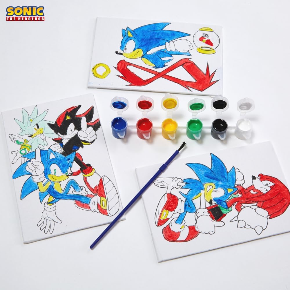 The Hedgehog Canvas Paint Set for Kids with 3 Canvases, Acrylic Paint, Paintbrush, & Easel