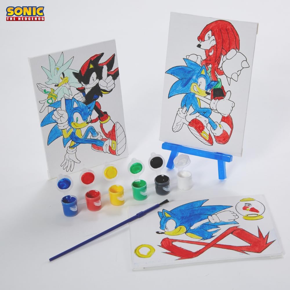 The Hedgehog Canvas Paint Set for Kids with 3 Canvases, Acrylic Paint, Paintbrush, & Easel