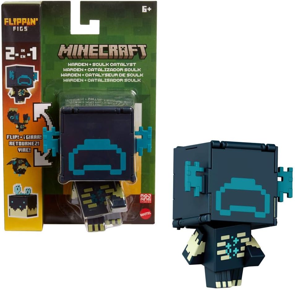 Minecraft Flippin’ Figs Figures with 2-in-1 Fidget Play, 3.75-in Scale, Large Heads & Pixelated Design (Characters May Vary)