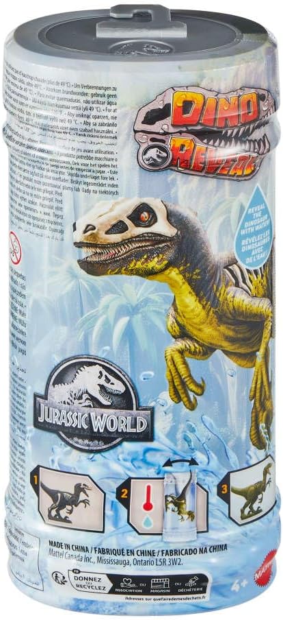 Jurassic World Dino Reveal Dinosaur Toys, Unpack Surprise & Warm Water Uncovers Full Decoration, 5 to 7 Inches, Species Vary