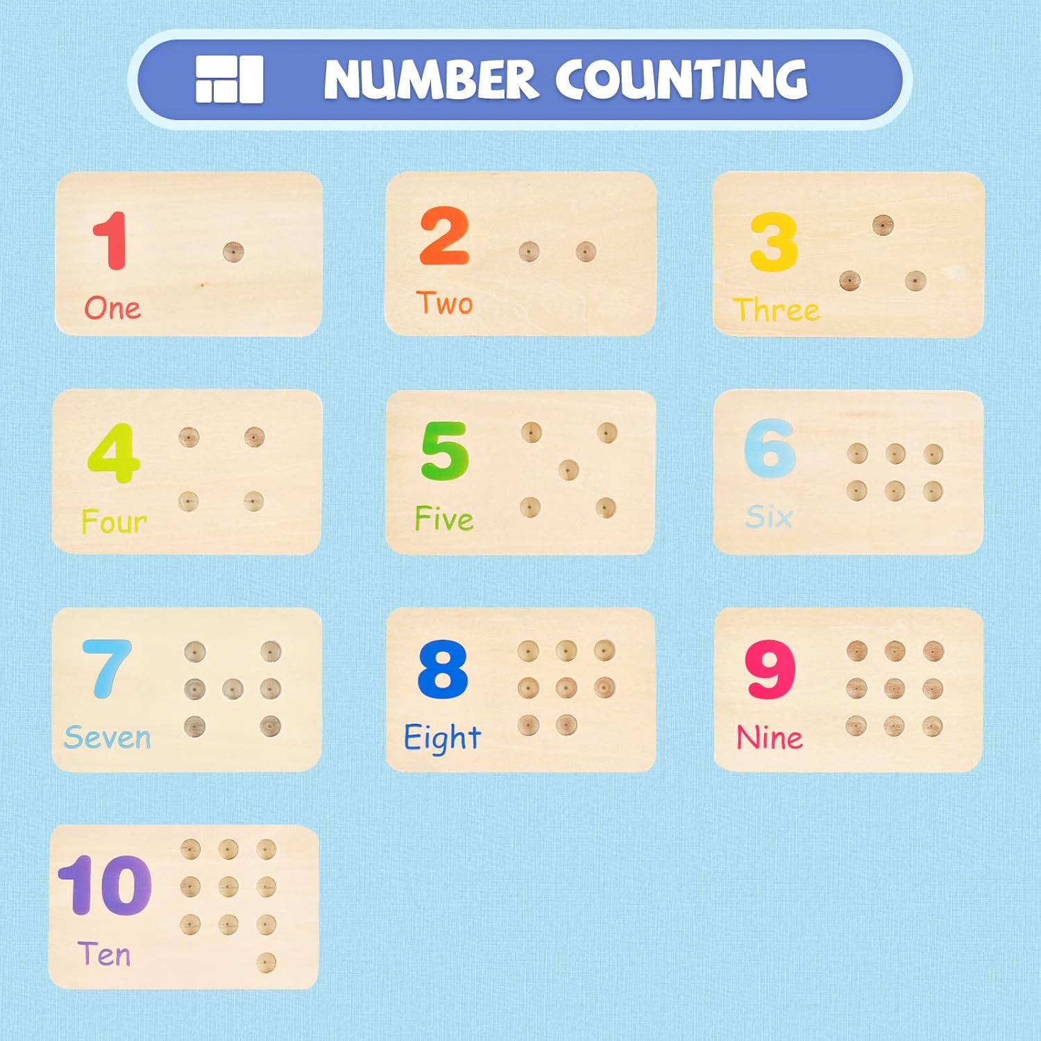 Wooden Number Blocks and Counting Peg Boards: Educational Math Manipulatives for Toddlers and Kindergarteners Learning Numbers and Math Concepts