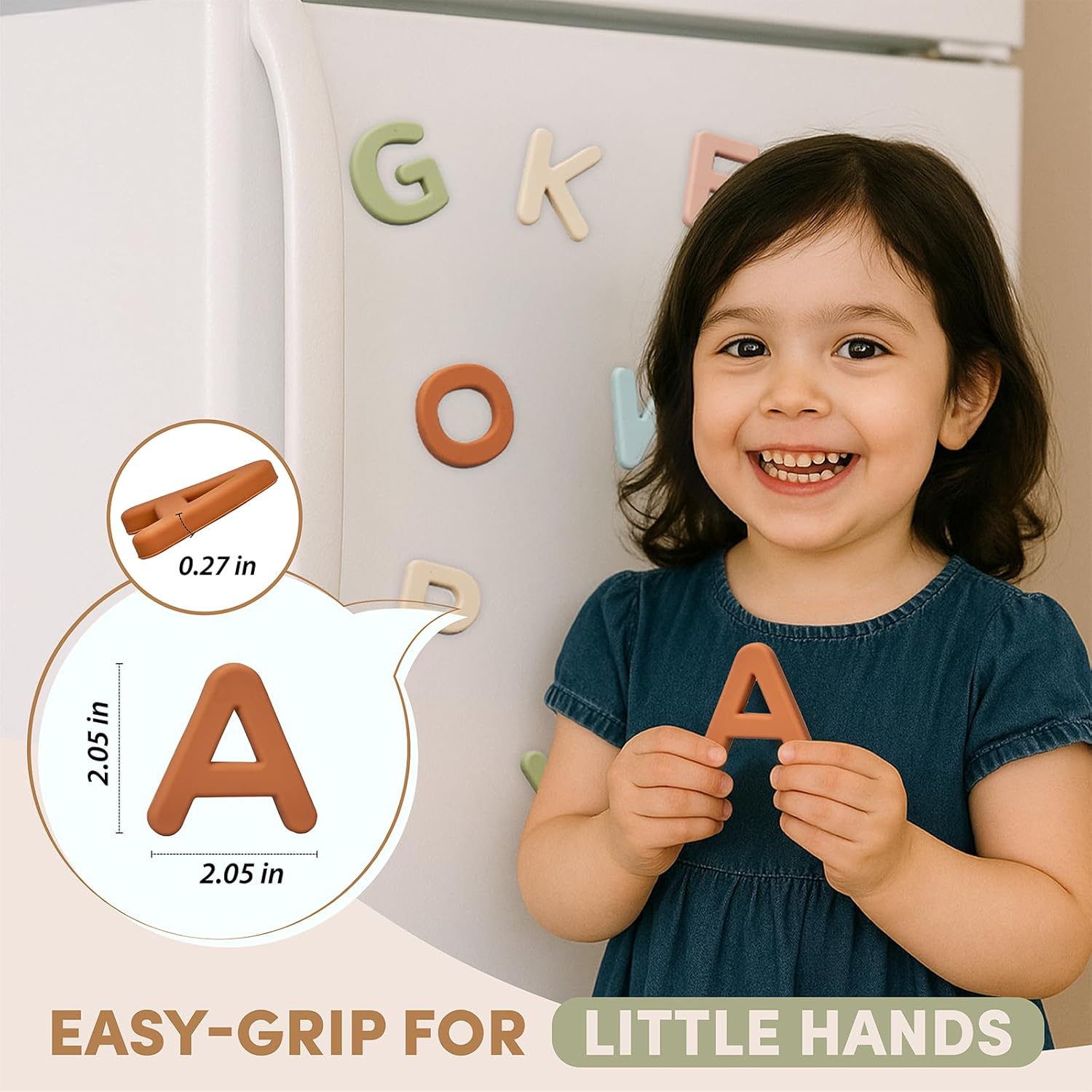 Silicone Alphabet Magnetic Letters, 26 Uppercase ABC Fridge Magnets for Toddlers & Kids, Preschool Learning Refrigerator Toy Set, Birthday Gifts for Boys Girls (Muted Color)