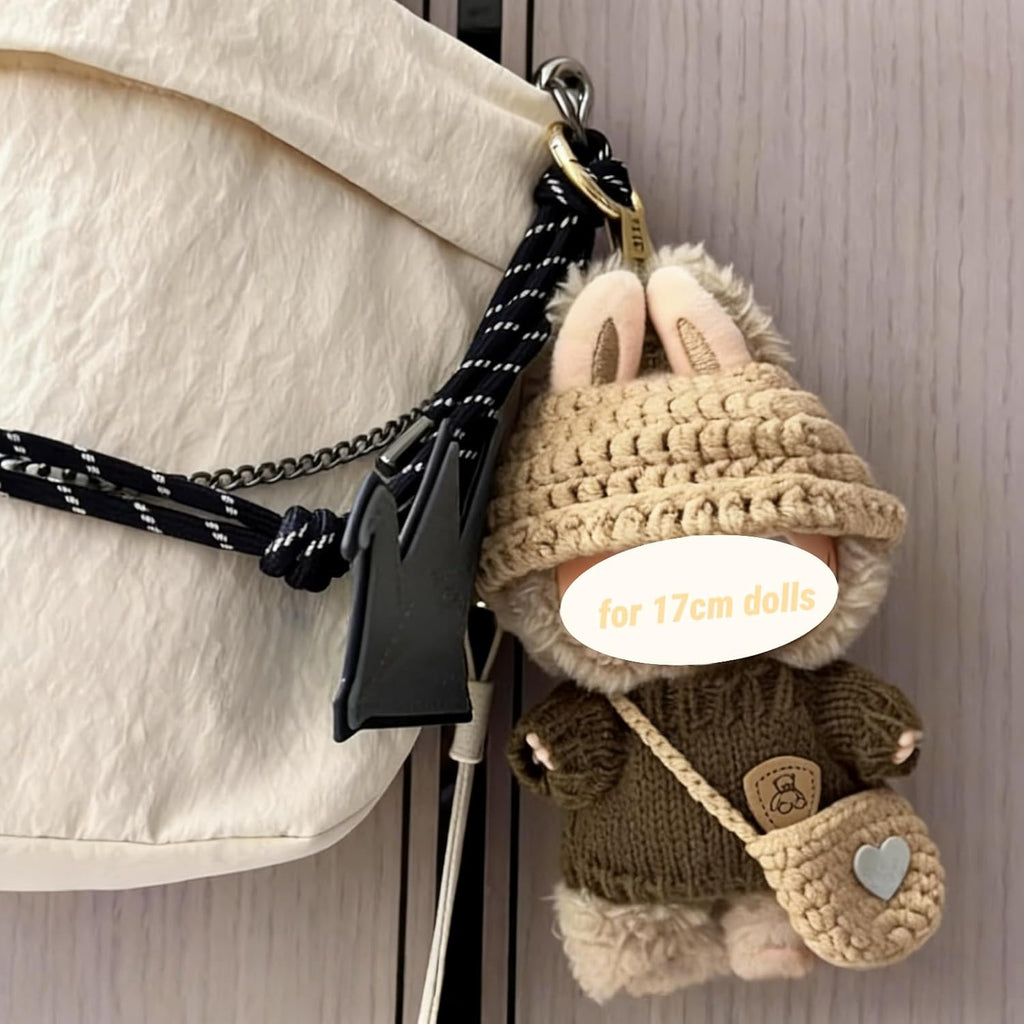 Clothes for Labubu Accessories, Clothing for Big into Energy Labubu, 3PCS Crochet Hat Sweaters Bag Set Outfit for 17cm Dolls (Brown Sweaters Baby)