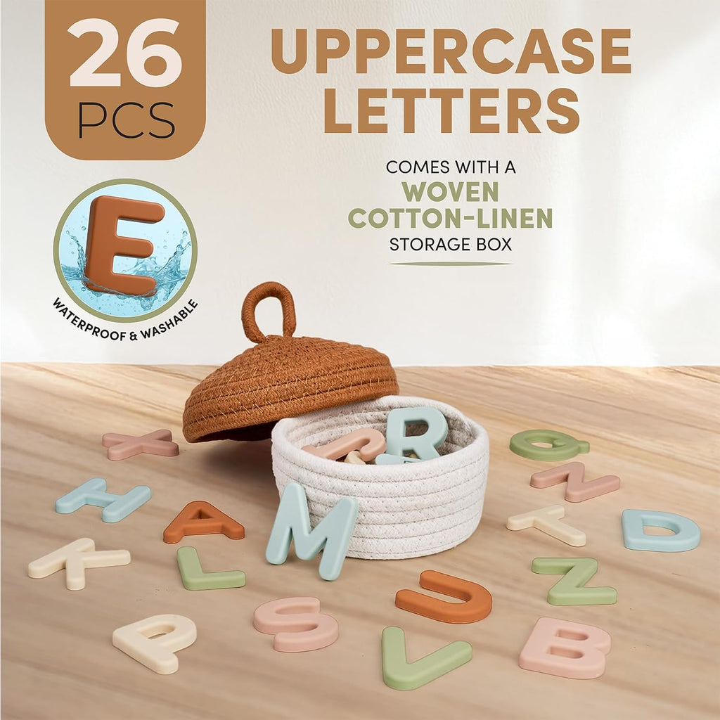 Silicone Alphabet Magnetic Letters, 26 Uppercase ABC Fridge Magnets for Toddlers & Kids, Preschool Learning Refrigerator Toy Set, Birthday Gifts for Boys Girls (Muted Color)
