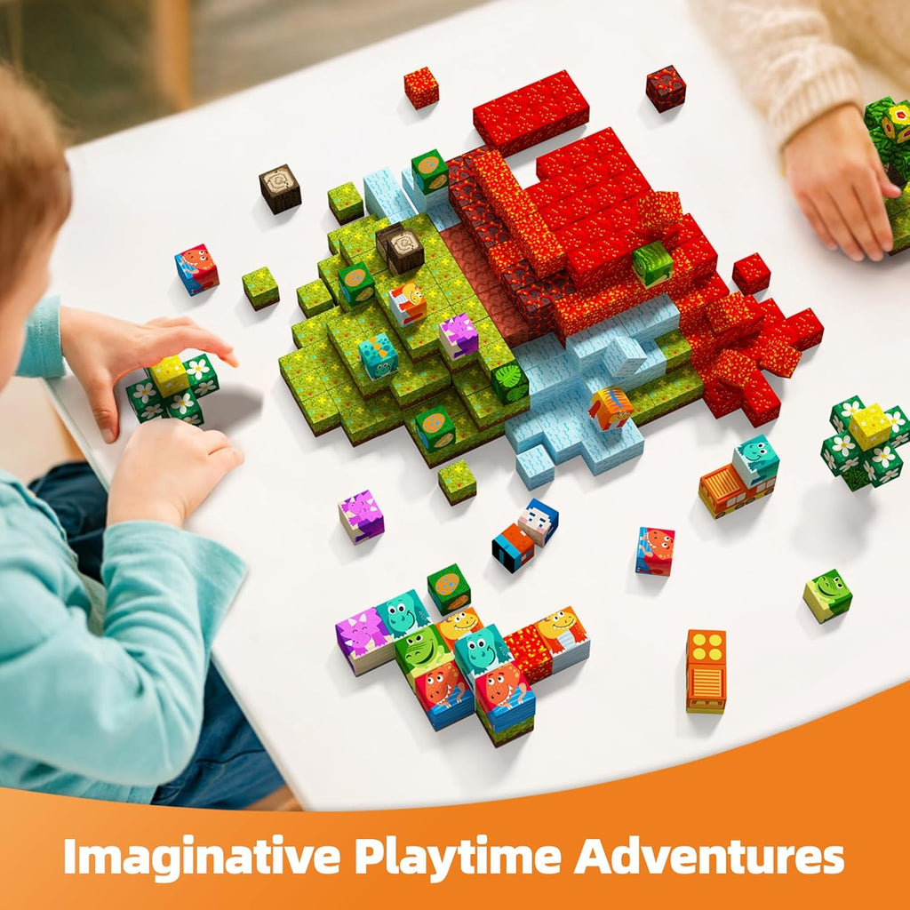 126PCS Magnetic Blocks Playset, Build Dinosaur MagWonder with Building Pretend Play Toys, STEM Montessori Travel Gift for Kids