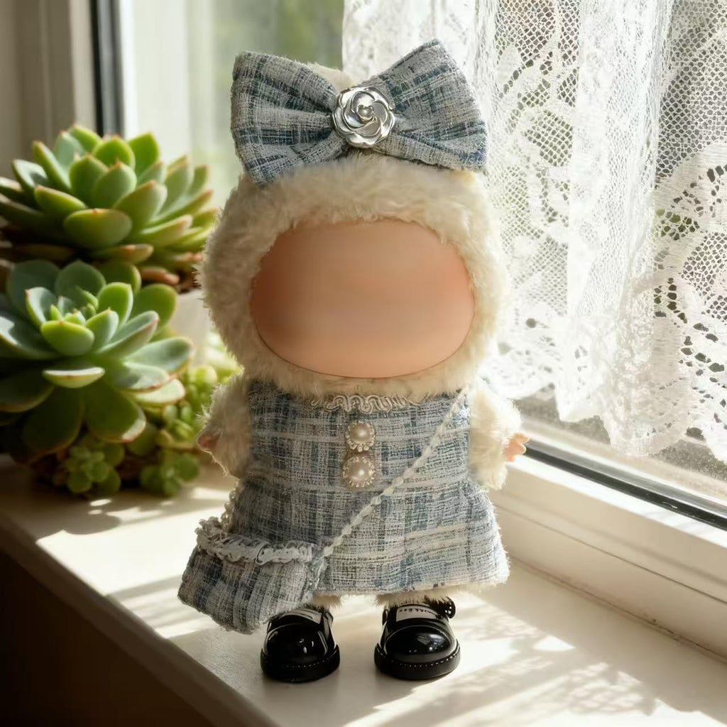 Clothes for LABUBU 17cm Doll (NO Doll)（NO Shoes, Outfit for LABUBU, Dress + Hairpin + Mini Bag Set for LABUBU Dress Up, Fashion and Premium Dolls Accessories for LABUBU