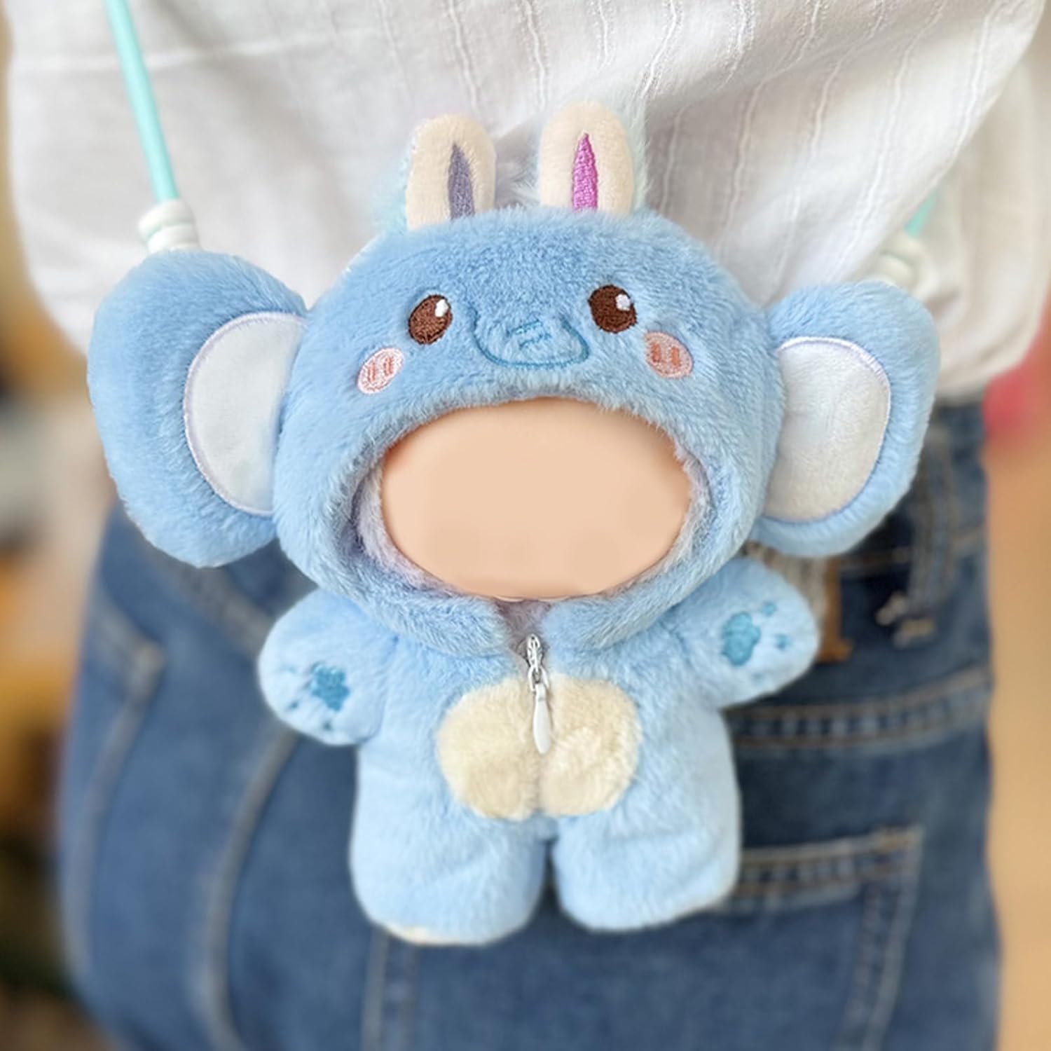 Clothes for LABUBU Doll (NO Doll), Blue Elephant Plush Jumpsuit Accessories for LABUBU 17cm Dolls, Premium Fashion Outfit for LABUBU Unique Dress Up