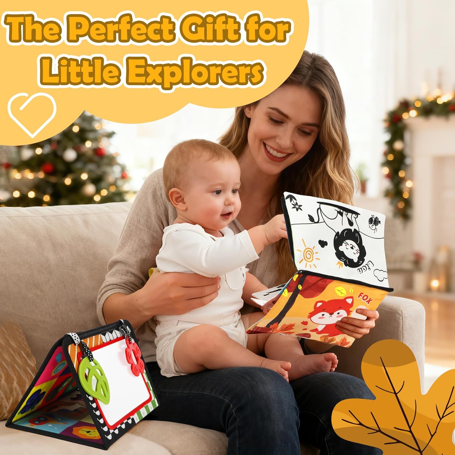 Tummy Time Toys, High Contrast Baby Toys for Newborn, Baby Visual Stimulation Mirror, Montessori Crinkle Book for Infant 0-3-6-12 Months, Boy Girl Shower Valentines Gift, Easter Basket Stuffers