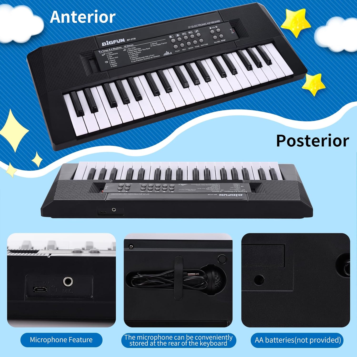 Kids Piano Keyboard, 37 Keys Portable Music Keyboard Early Learning Educational Electronic Music Piano Instrument Toys for 3 4 5 6 Year Old Boys and Girls