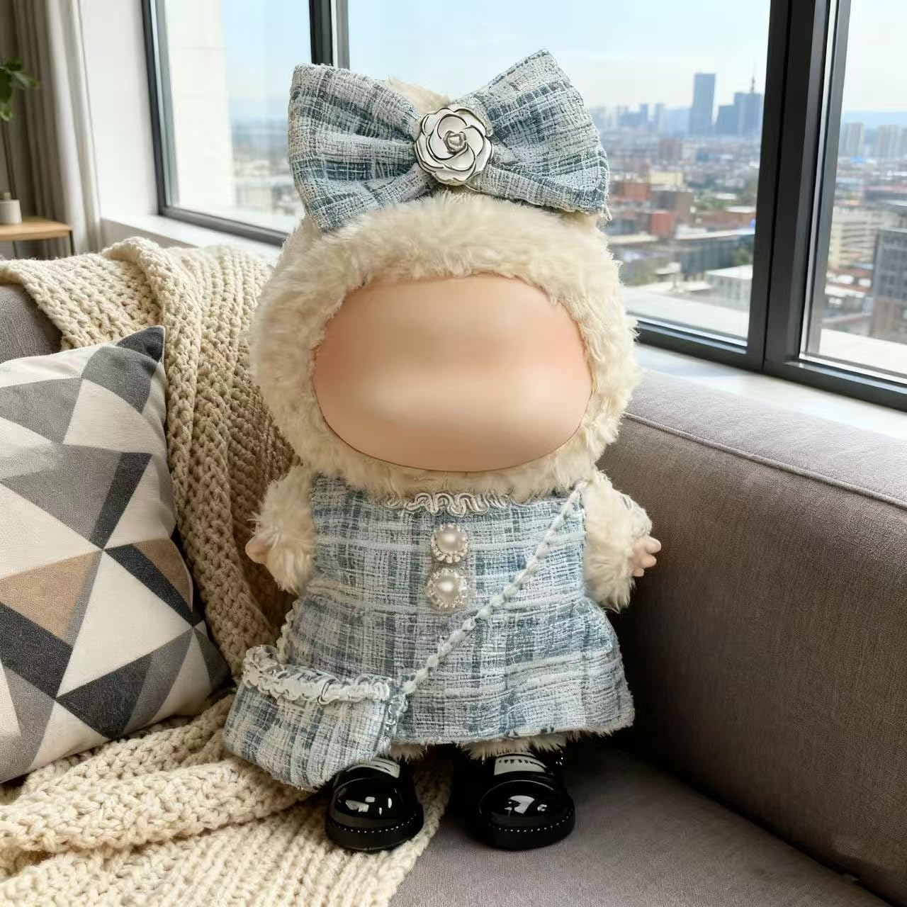 Clothes for LABUBU 17cm Doll (NO Doll)（NO Shoes, Outfit for LABUBU, Dress + Hairpin + Mini Bag Set for LABUBU Dress Up, Fashion and Premium Dolls Accessories for LABUBU