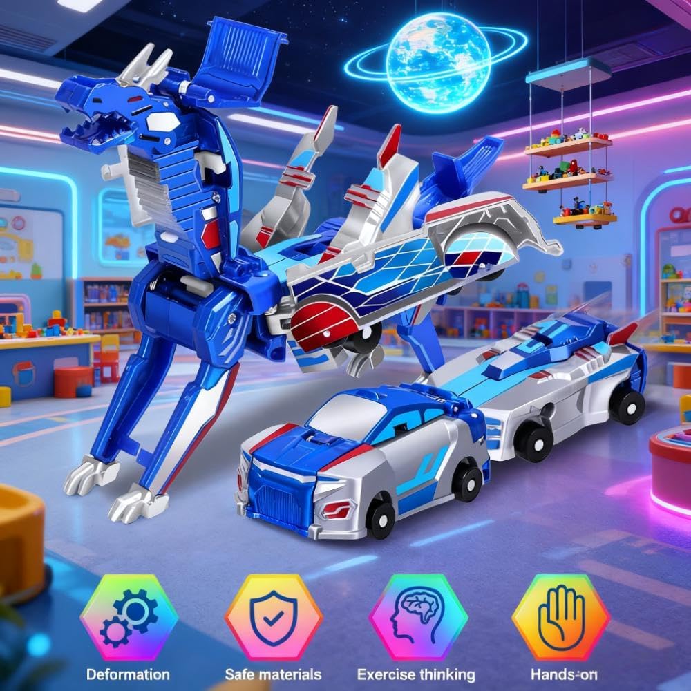 Transforming Dinosaur Toys,2-in-1 Magnetic Cars Crash & Transform into Dinosaur, No Battery Needed, Safe ABS Plastic for Kids 3-12 Christmas Birthday Present