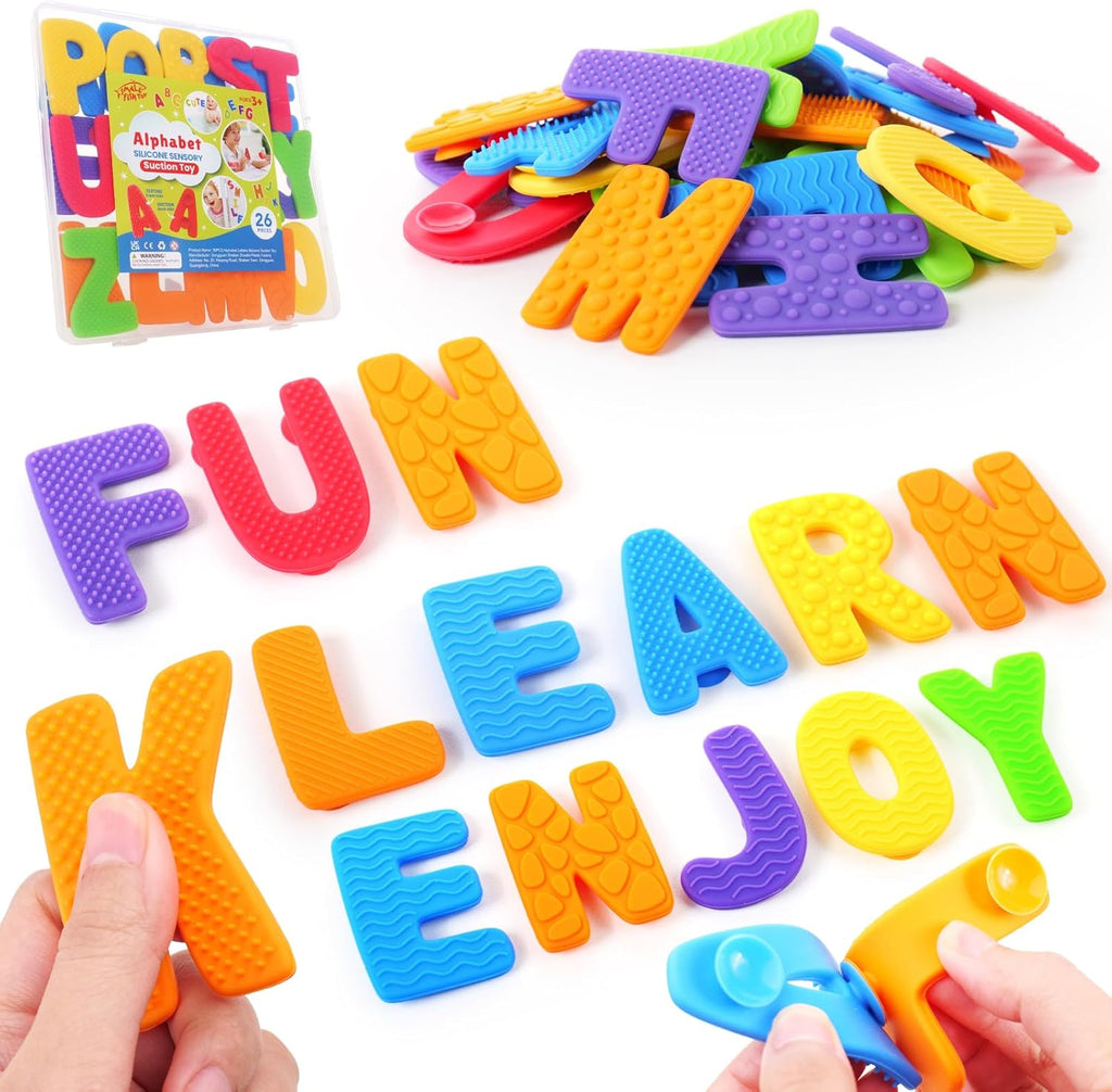 Alphabet Sensory Toys for Kids Toddler: Textured Fidget Toys with Sucion Cup - ABC Educational Toy Preschool Learning Activity - Fidget for Classroom Autistic - Stocking Stuffers