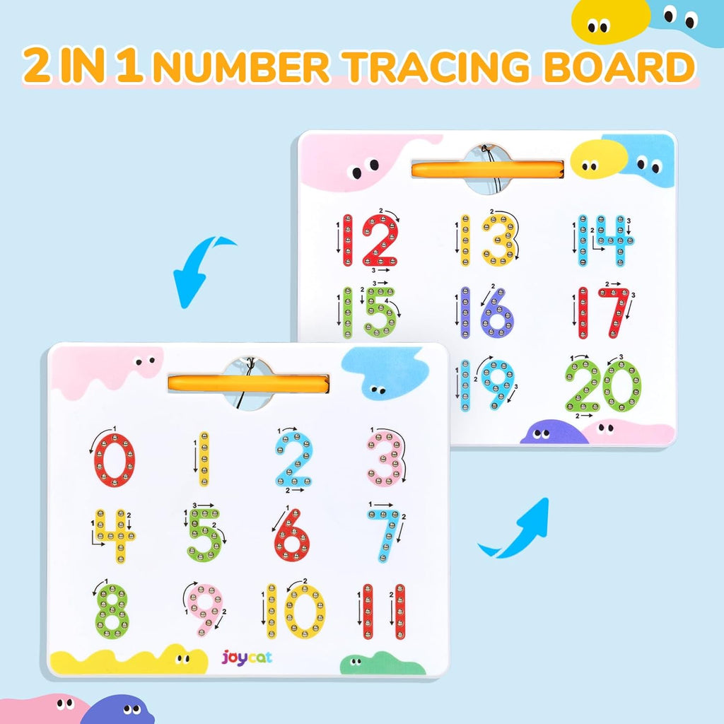Double-Sided Magnetic Number Tracing Board - 2-in-1 Numbers 1-20 Writing Toys for Toddlers & Kids, Preschool Math Manipulatives, Kindergarten Educational Learning Gifts for 3-5 Year Olds