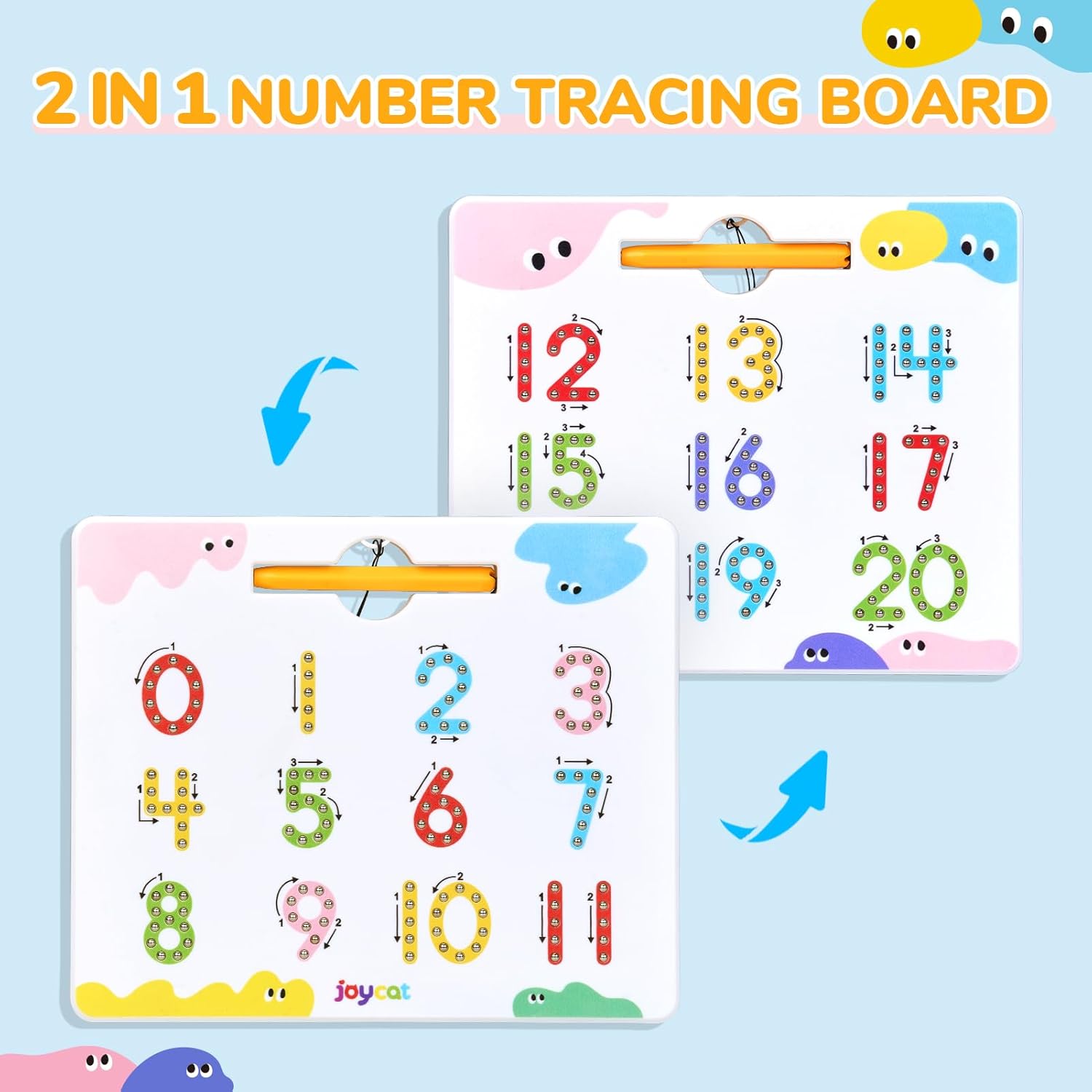Double-Sided Magnetic Number Tracing Board - 2-in-1 Numbers 1-20 Writing Toys for Toddlers & Kids, Preschool Math Manipulatives, Kindergarten Educational Learning Gifts for 3-5 Year Olds