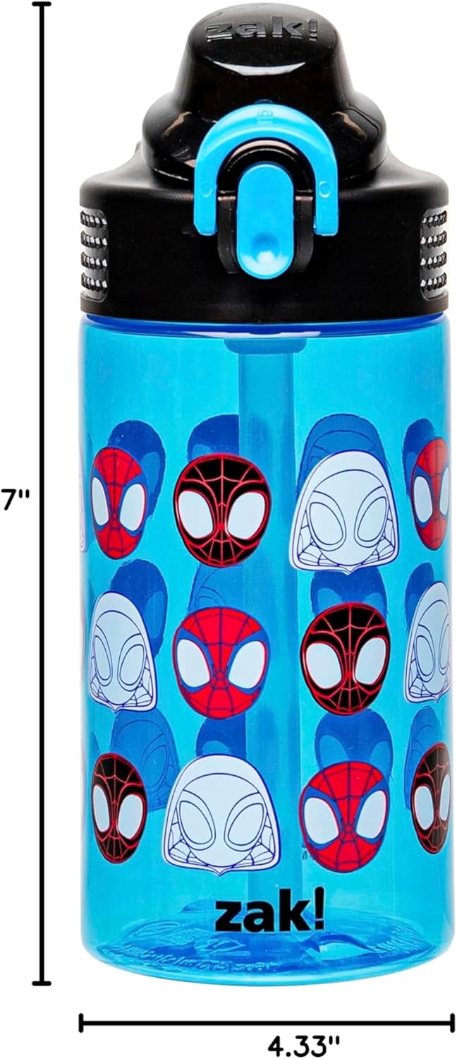 Marvel Spider-Man Sage Water Bottle For School or Travel, 16oz Durable Plastic Water Bottle With Straw, Handle, and Leak-Proof, Pop-Up Spout Cover (Spidey and His Amazing Friends)