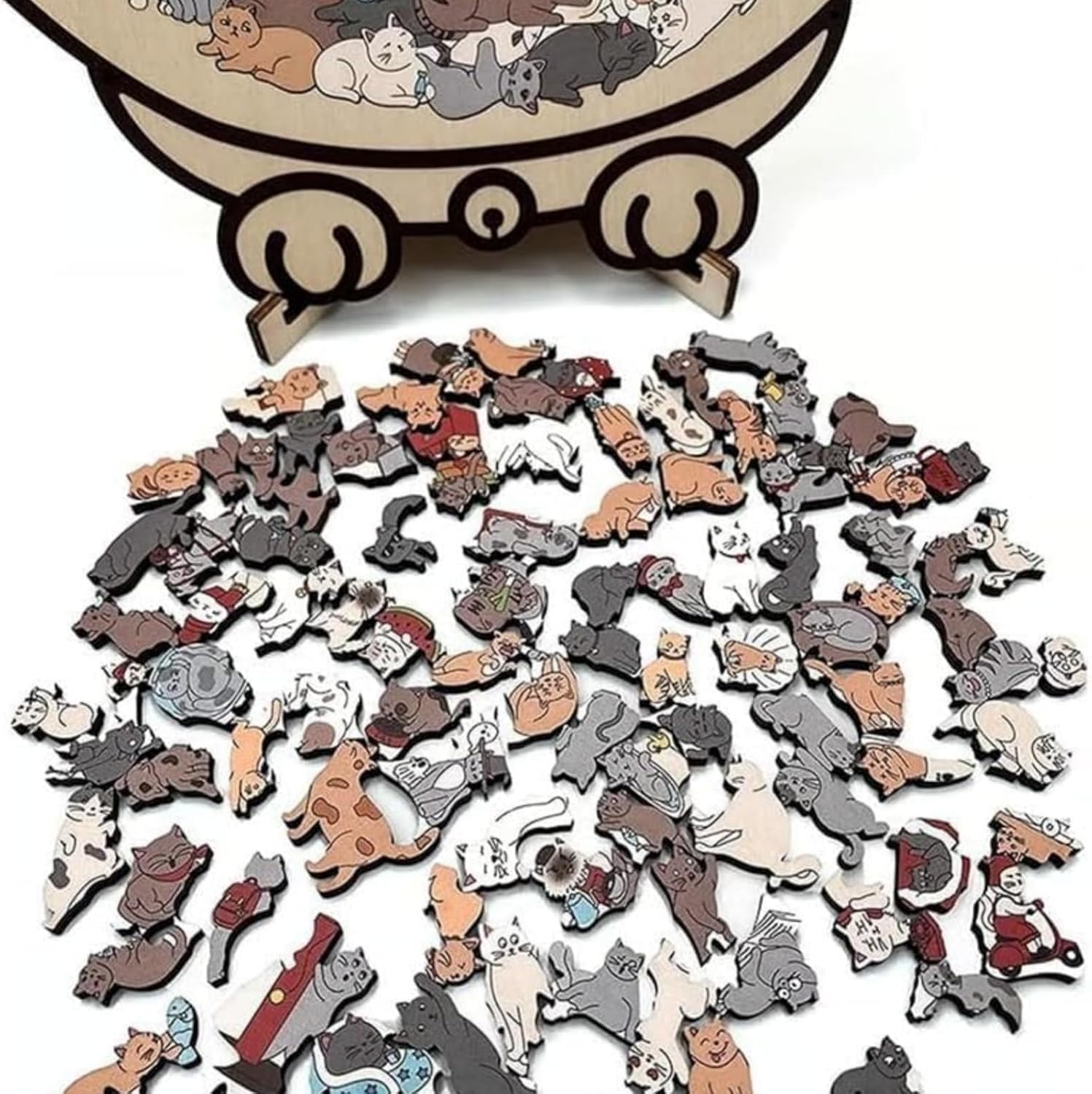 Colored Cat Shaped Wooden Jigsaw Puzzle for Adults, Cute Animal Cats Decorative with Adorable Cats Outlines Framed and Acrylic Cover, Creative Puzzle Gifts for Cat Lovers Home Decor