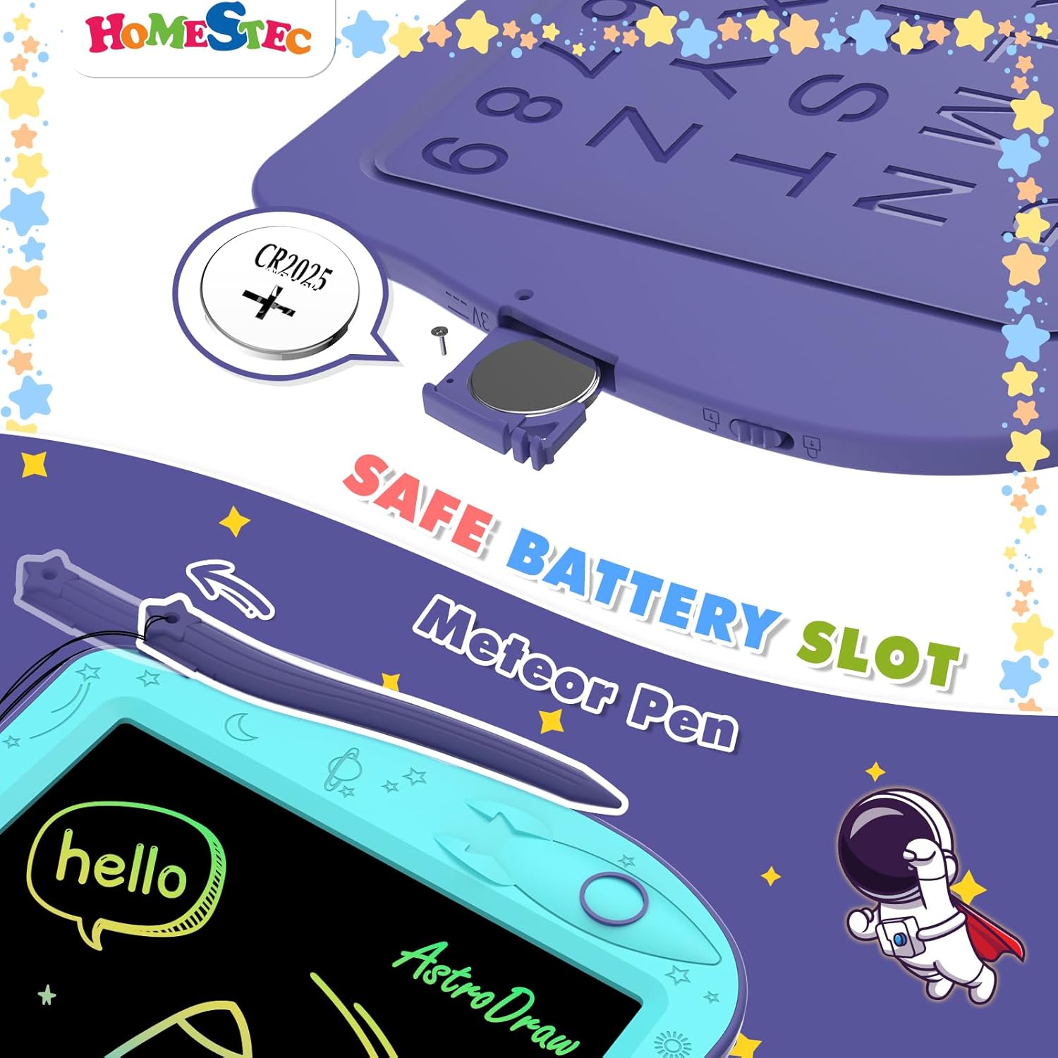 Astrodraw Drawing Pad, Colorful LCD Writing Tablet for Kids, Doodle Board for Toddlers 3 4 5 6 Years Old, Travel Toy Birthday Gift for Boys Girls (Aqua/Purple)