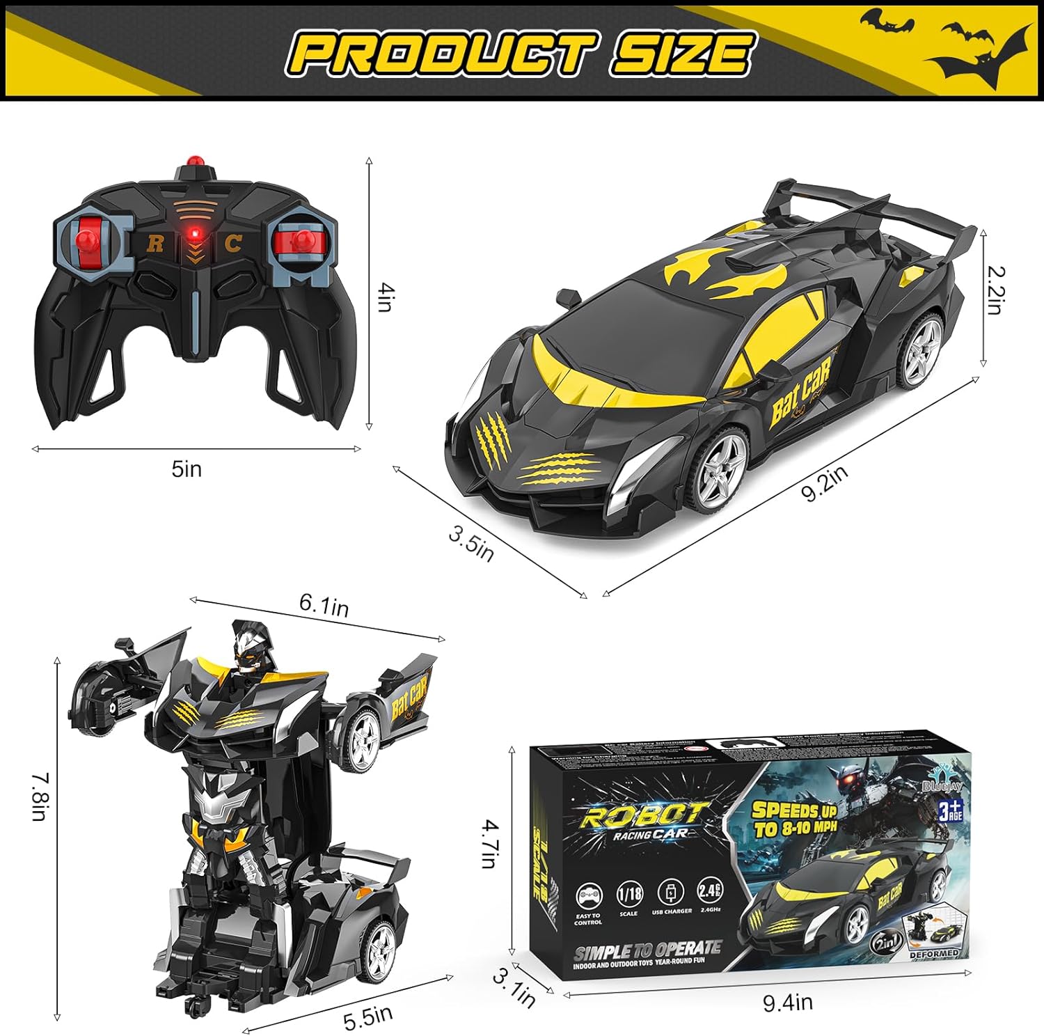 Rc Cars for Boys 4-7 8-12, 2.4Ghz Remote Control Car 1:18 Scale Transforming Robot, One-Button Deformation 360° Rotation Car Toy Gifts for Boys 3-5