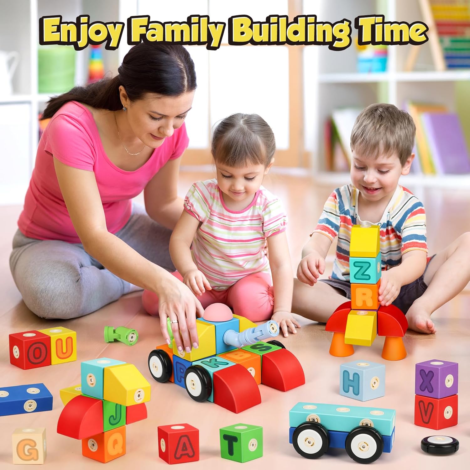 ABC Foam Magnetic Blocks for Toddlers, 52pcs, Building Letters Block for Kids 2 3 4 5 Years Old, Alphabet Blocks Toys Gifts for Boys Girls