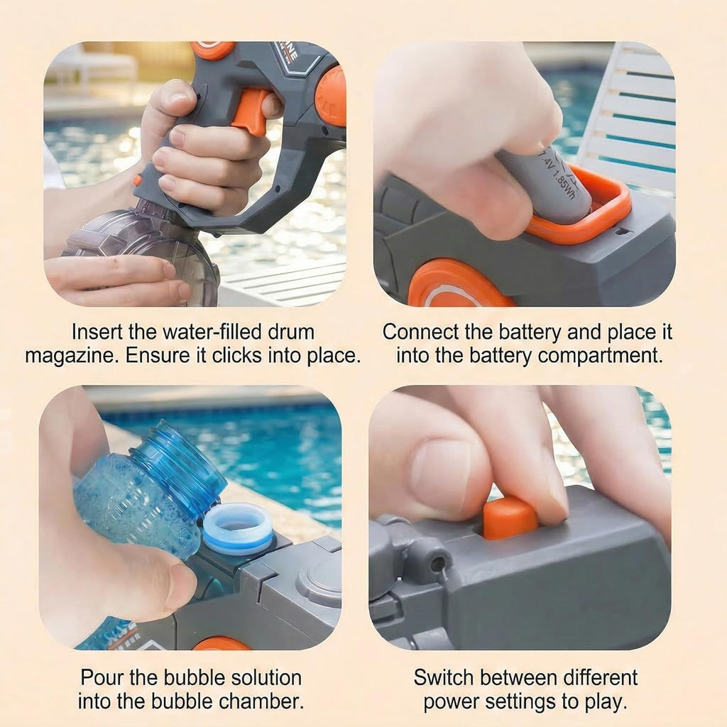 2 in 1 Electric Water Gun & Automatic Bubble Machine for Kids, with LED,Rechargeable Water Squirt Guns,Summer Outdoor Toy for Pool Beach Party, Gift for Boys Girls Ages 3-8